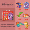 A set of dinosaur puzzles featuring various dinosaurs in purple and green colors for children
