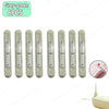 A set of eight grey-green needle threaders and seam rippers for sewing projects.
