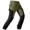 Men's waterproof insulated fleece pants in olive green and black, shown from the side.