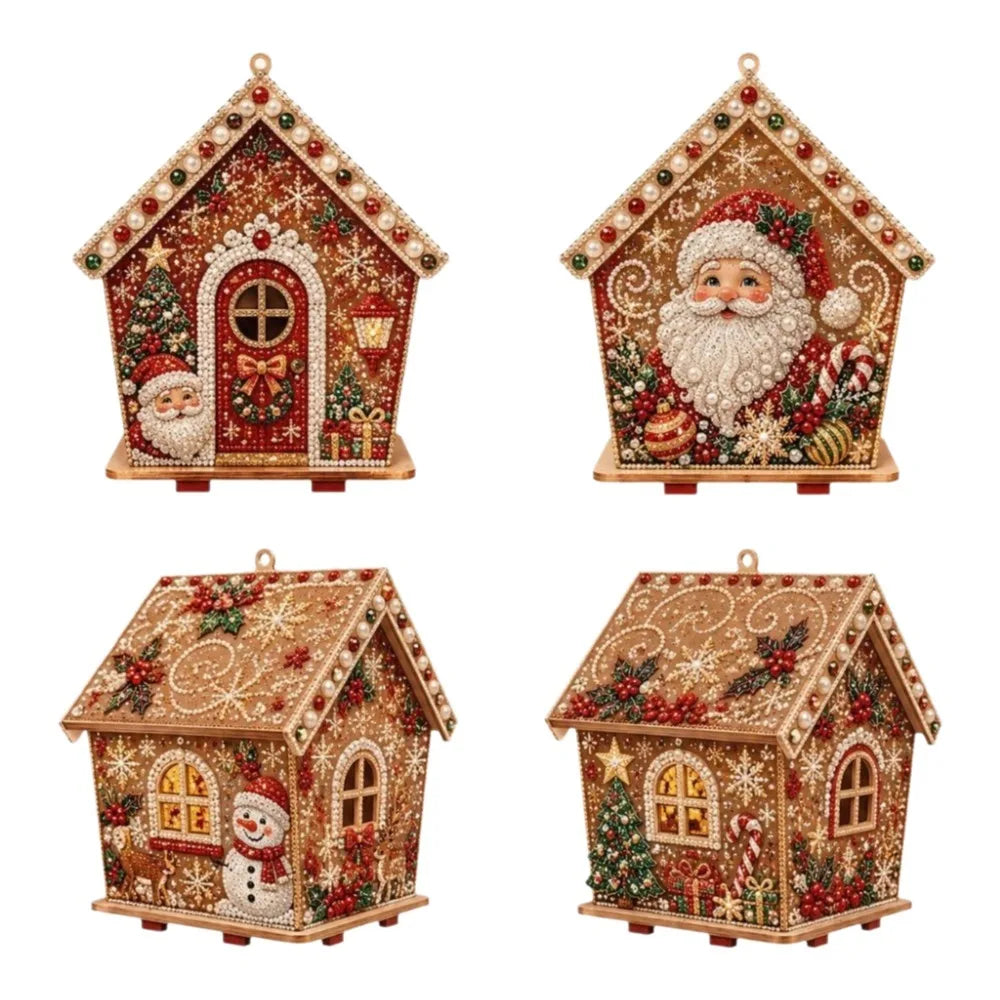Hobbypakke for trehuspynt med juledekorasjon og perler