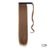 A long, straight brown hair extension with a wrap-around clip is shown.