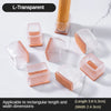L-transparent silicone furniture leg pads with felt bottoms for scratch protection, available in various rectangular dimensio