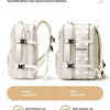 Sac à dos blanc extensible montrant une capacité accrue pour les affaires et la durée du voyage.