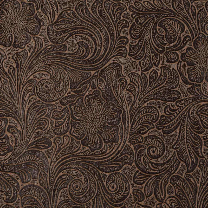 Dark brown vintage floral textured faux leather fabric pattern for crafting projects