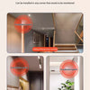 A small wireless security camera is shown installed in a corner of a room, monitoring the area.