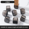 L-Black silicone furniture leg pads with felt bottoms for scratch protection shown on a white marble surface.