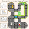 Construction of various types of roads using magnetic tiles and an electric sliding car.