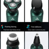 A set of 9p shavers including a floating shaver, a trimmer, and a nose hair trimmer in green packaging.