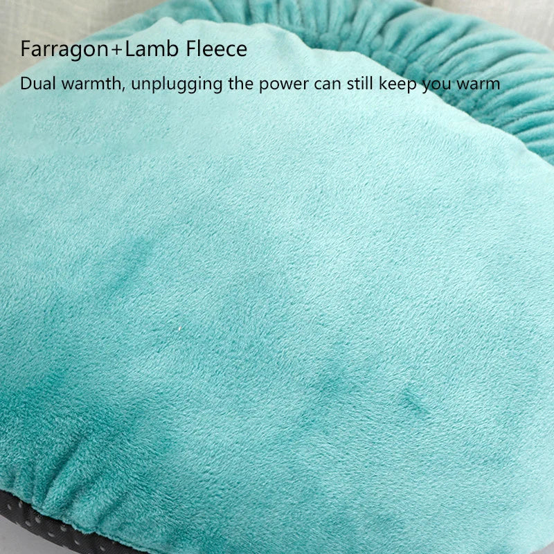 Teal fleece foot warmer featuring a Farragon and Lamb design, designed for dual warmth.