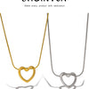 A dainty gold heart pendant necklace with a snake chain displayed against a white background.