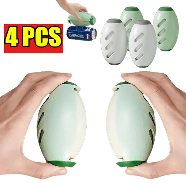 Four reusable gel pet hair remover rollers in various shades of green and white being held by a hand.