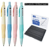 A set of four light green and pink mechanical pencils with 120 black lead refills.