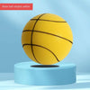 A yellow ball with black stripes, resembling a basketball, is displayed on a light blue stand.