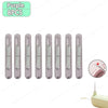 A set of eight purple needle threaders and seam rippers for sewing projects.