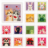 Colección de kits de bordado con aguja mágica con diseños de gatos y conejos.