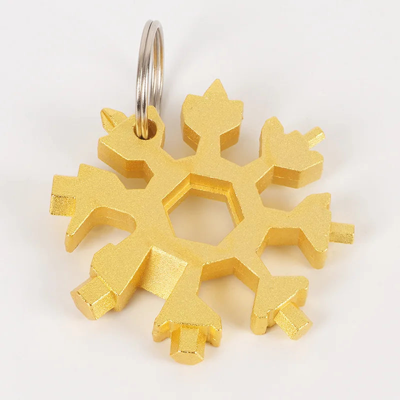 A gold-colored 18-in-1 compact multi-tool featuring various tools like a screwdriver and bottle opener.