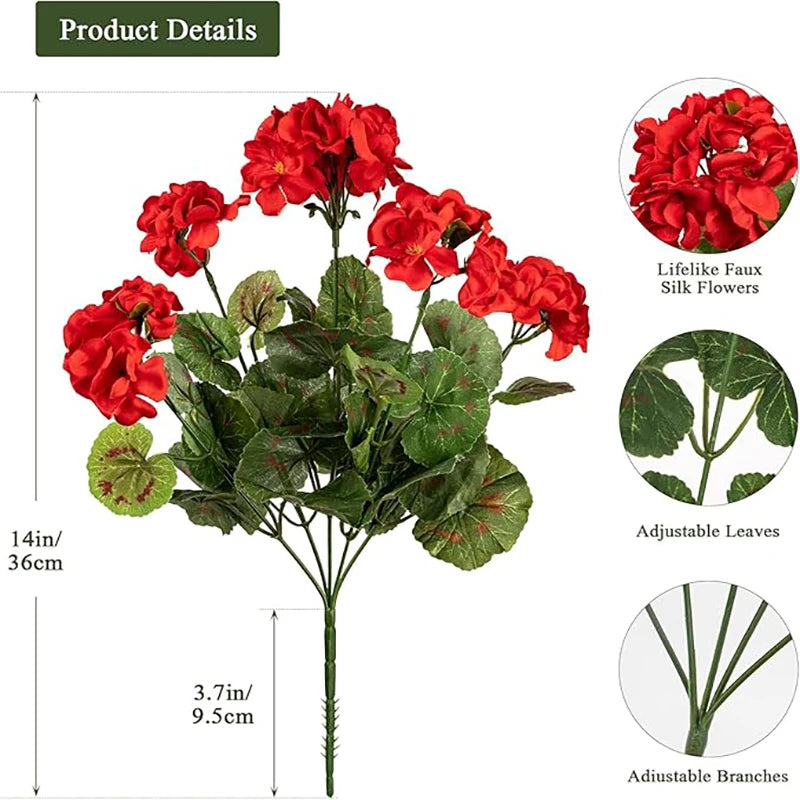 Lifelike faux silk red flowers bouquet with adjustable leaves and branches