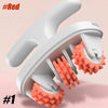 A white full body massage roller with orange textured rollers and detachable handles shown from above.