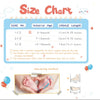 Size chart for baby shoes showing measurements and age ranges