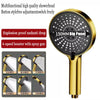 Guld multifunktionelt brusehoved med 150 mm stort panel og forskellige sprayfunktioner