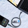 A USB to Type-C fast charging cable with an LED digital display is shown next to a laptop and a smartphone.
