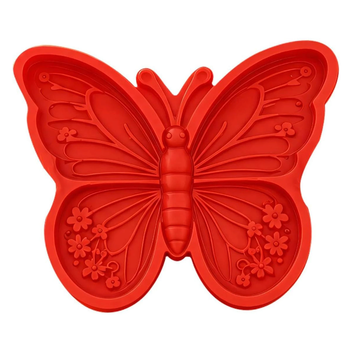 Molde reutilizable rojo en forma de mariposa para hacer piedras decorativas de girasol.