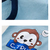 Light blue cotton pajama top featuring a cartoon monkey face and the text C.TRUE