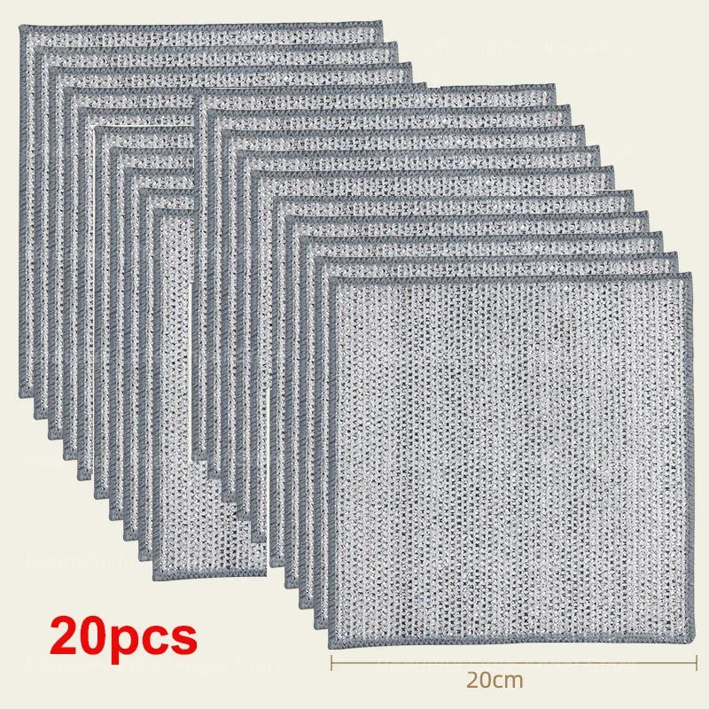 A set of 20 scratch-free microfiber cleaning cloths shown in a fan-like arrangement.