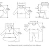 Diagram showing various measurements for a kids' dinosaur print short-sleeve t-shirt and shorts set.