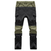 Men's waterproof insulated fleece pants in olive green and black.