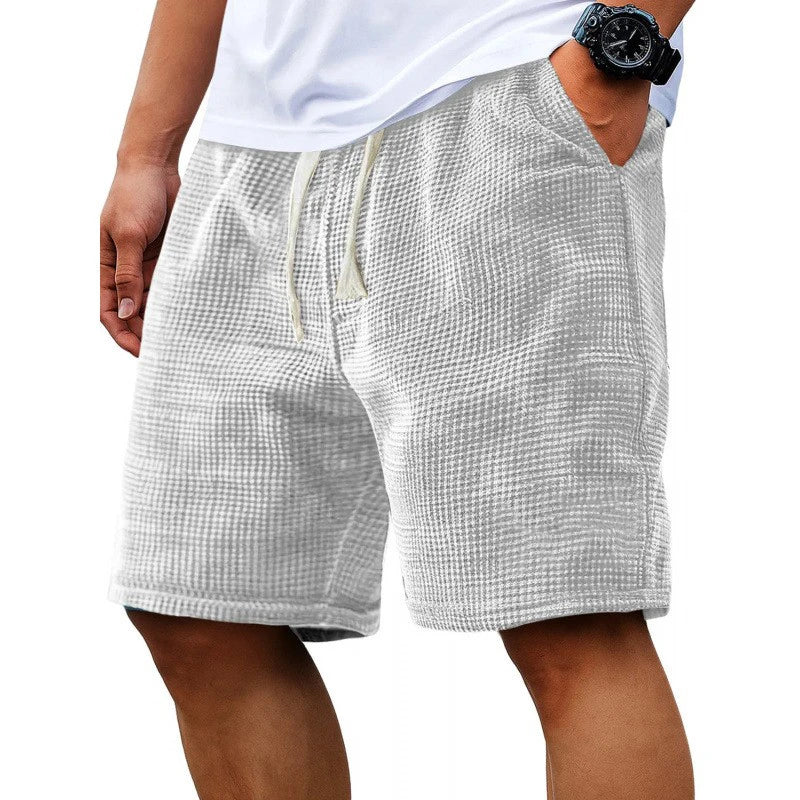 Shorts casuales de hombre en tejido waffle gris claro con cordón