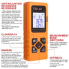 Orange TTa7 laser distance meter with a digital display and various operation modes listed on the side.