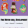 A colorful set of six character puzzles designed for fine motor skill development and coordination.