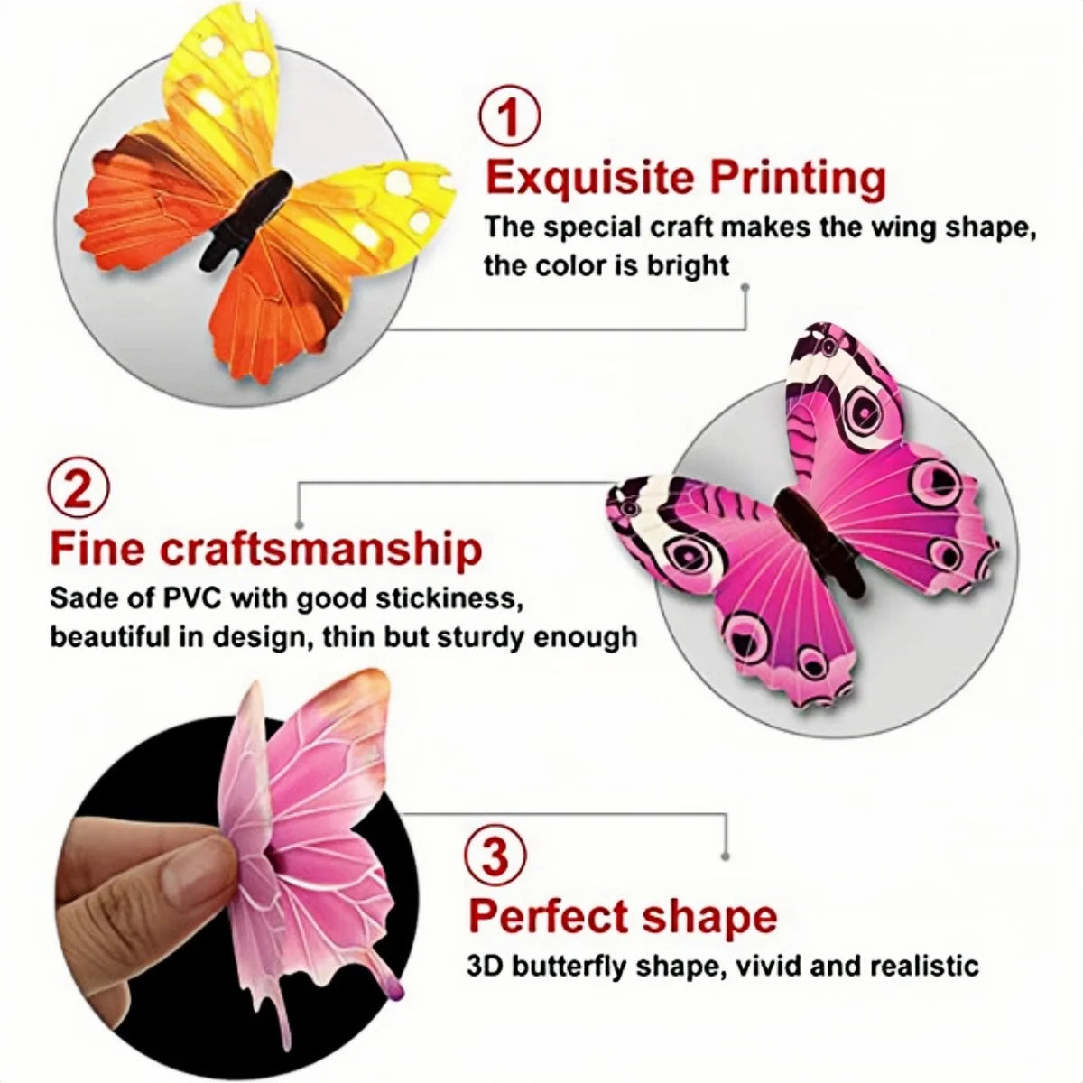 Leuchtende 3D-Schmetterlings-Wandsticker mit exquisitem Druck und feiner Verarbeitung in leuchtendem Pink und Orange