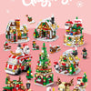 A set of Christmas building blocks featuring a snow house, Santa, and deer figures.