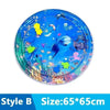 Alfombra circular azul con diseño interactivo de peces y criaturas marinas para gatos