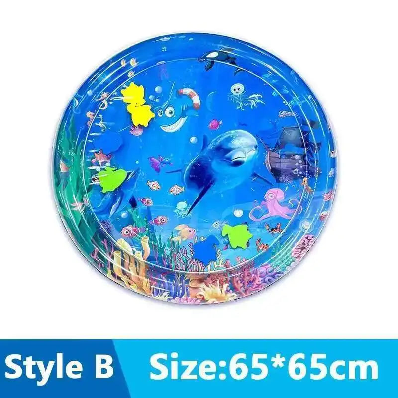 Alfombra circular azul con diseño interactivo de peces y criaturas marinas para gatos