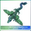 Figurilla de pterosaurio impresa en 3D en verde y azul con textura detallada