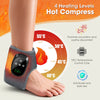 A person's ankle is shown wearing a silicone heating pad for hot compress therapy with an electronic control chip.