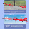 A red SU-27 foam airplane is shown taking off from a ground track using a remote control.