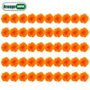 A collection of 50 artificial orange marigold flower heads for festive decorations.