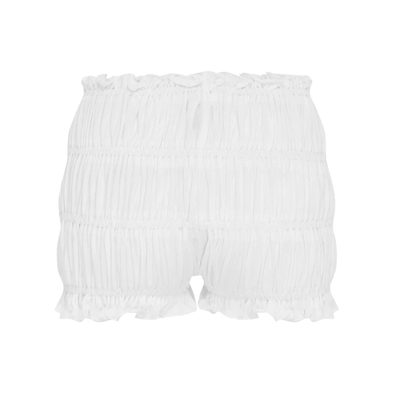 White ruffled tiered shorts for women