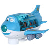 A blue electric airplane toy featuring lights and music, designed for interactive play.