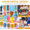 A colorful animal bowling pin set with numbers 1 through 4 is shown for toddlers learning counting and color recognition.