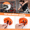 Orange sanding tool demonstrating grinding the outer and inner corners of a drill bit for fast and efficient sanding