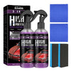 A bottle of High Protection Quick Coating Spray and black foam pads for car detailing.