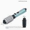 Cepillo de aire caliente rotatorio plateado de doble cabezal con secador iónico para peinar el cabello.