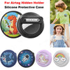 A set of silicone protective cases for an AirTag, featuring various colorful and themed designs.