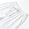 White men's linen drawstring capri pants with a tie closure