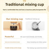 Comparison of an electric mixing cup and a traditional mixing cup for making beverages.